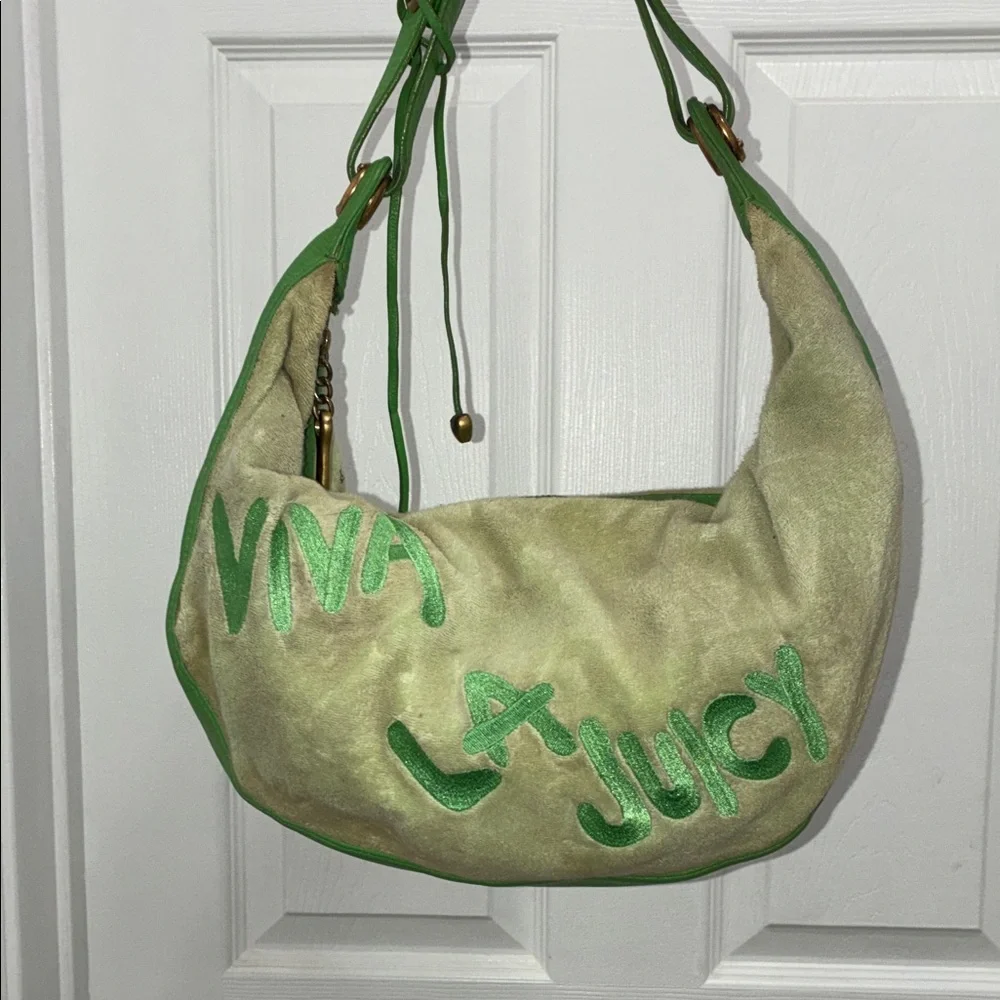 Y2K VINTAGE JUICY COUTURE Viva La Juicy Green VELOUR LEATHER Hobo Bag PURSE